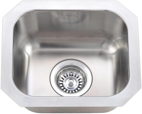 Wells Sinkware GLU1412-7 18-Gauge Single Undermount Bowl Kitchen Sink, Stainless Steel