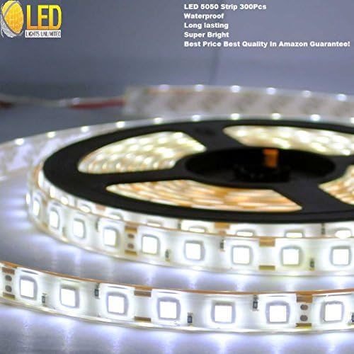 SE LED Strip 5050 16.4FT 5M SMD 5050 Waterproof 300LEDs Cool White 6000K LED Strip Light ,LED Flexible Ribbon Lighting Strip,12V 72W SUPER BRIGHT