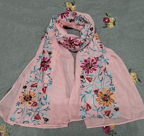 LuluVin Women's Scarf Cotton Embroidered Lightweight Shawl Wrap (Light Pink)