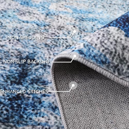 COOUS Washable Rugs for Living Room 160x230cm - Ultra Soft, Short Pile Non-Slip Non-Shedding Abstract Carpet, Stain Resistant Faux Wool for Bedroom Dining Room (Blue)