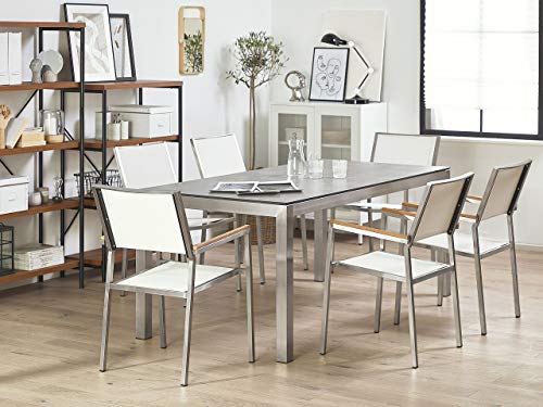 Trendy Gartenmöbel Set Tisch 180 cm in Betonoptik 6 Stühle in Weiß Grosseto – Bild 5