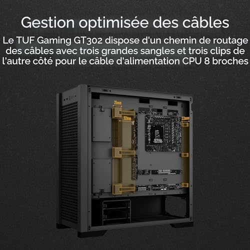 TUF Gaming GT302 ARGB ATX Mid-Tower Case Black - Four 140 x 28 mm ARGB Fans for High Airflow and Static Pressure, Interchangeable Tempered Glass and Mesh Side Panel, Hidden-Connector MB Support