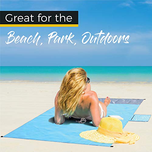 HoneyBull Outdoor Blanket/Beach Blanket [55x70] Pocket Sized Picnic Blanket with Travel Bag - Blue - Thumbnail 2