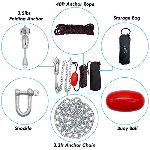 Codinter Kayak Anchor, Grapnel Anchor Kit 3.5 lbs. with Chain