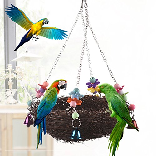 Bird Swing ,NNDA CO 1 Pc Natural Rattan Nest Bird Swing Toy with Bells Cage Perch Stand For Parrot Budgie Parakeet Cockatiel ï¼ŒRattan+Acrylic