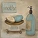 Soothe Spa Bathroom Blue Calming Lotions and Soaps Black Framed Art Print with Real Glass 14x14