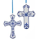 Kurt Adler 4" Porcelain Delft Blue Cross Ornament 2/asstd