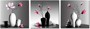 Nachic Wall - Flower Wall Art for Bathroom Elegant Pink Orchid Picture Canvas Painting Prints Modern Home Decor Zen Stones Magnolia Floral Artwork Framed Ready to Hang Set of 3