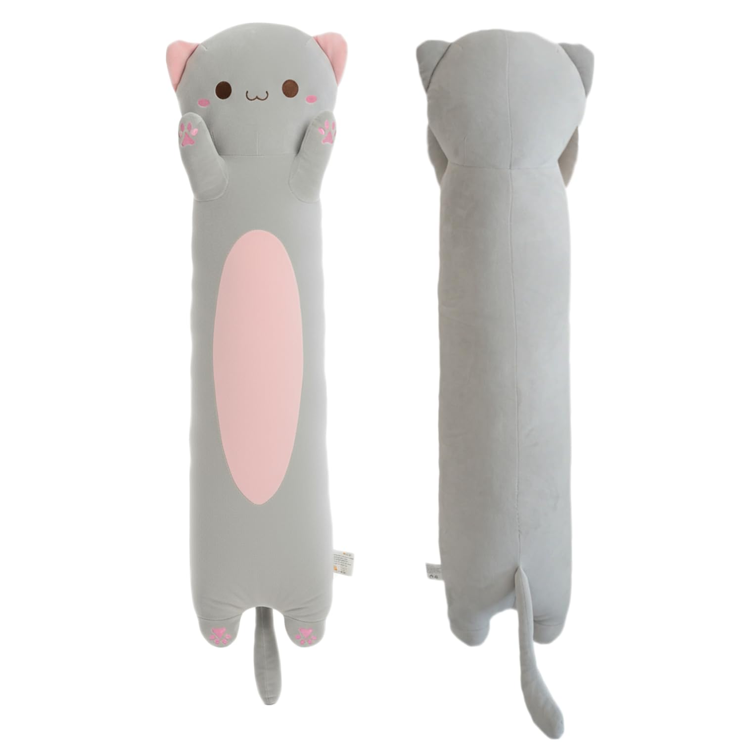 ZOMAXTOY Cat Plush, Soft Long Cat Plush Pillow, Cute Kitten Plushies Toy Stuffed Animal Kitty Hugging Pillow for Kids Boys Girls Room Decor (Gray, Round Eyes, 110cm/43.31inch)