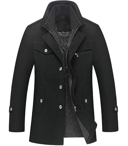 Litteking Men's Winter Pea Coat Casual Woolen Trench Coat Single