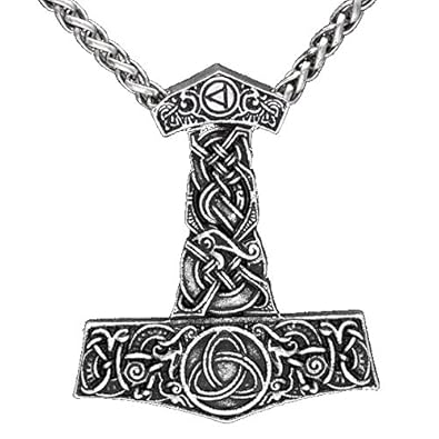 Viking Thor 's Hammer Thorhammer Anhänger Halskette Silber vergoldet Knotenmuster Knoten Arbeit Mjölnir