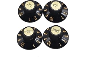 Dopro Premium 4pcs Black with Gold Cap Witch Hat Knobs Skirted Knobs with Set Screw 2V2T for 72 Telecaster Custom/Vintage Jaz