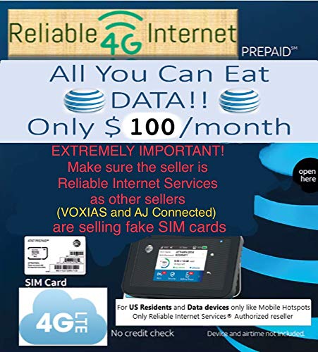 AT&T Unlimited Data Sim - Unlimited 4G LTE Data for MiFi/Hotspot/Cradlepoint/Pepwave & other AT&T supported data devices - Triple Cut sim fits all data devices 120 dollars per month