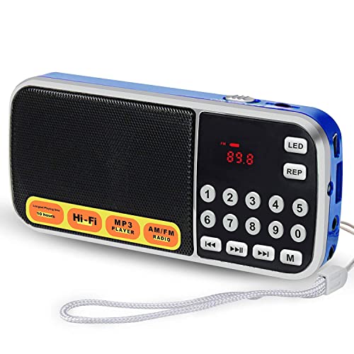 AM FM Portable Pocket Radio Battery Operated - with Best Reception Blue AM FM Compact USB Rechargeable Radios Music Player Support Micro SD/TF Card Slot