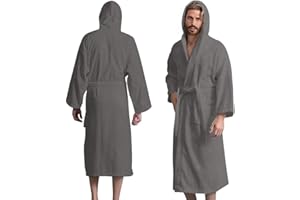 KAHAF COLLECTION Men’s Hooded Bathrobe, 100% Cotton Terry Bathrobe, Spa Style Bath Robe, Absorbent Shower Robe, Lightweight Towel Bathrobes