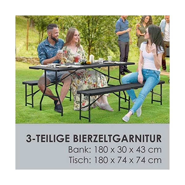 Juskys Bierzeltgarnitur Amberg 3-teilig & klappbar - 180 x 74 x 74-2 Bierbänke & Biertisch in Rattan-Optik Gartenmöbel-Set Festzeltgarnitur Camping – Bild 4