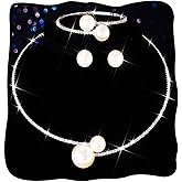 Nicute Pearl Bridal Wedding Jewelry Set Silver Rhinestone Necklace Bracelet Set Prom Necklaces Jewelry Accessories for Women