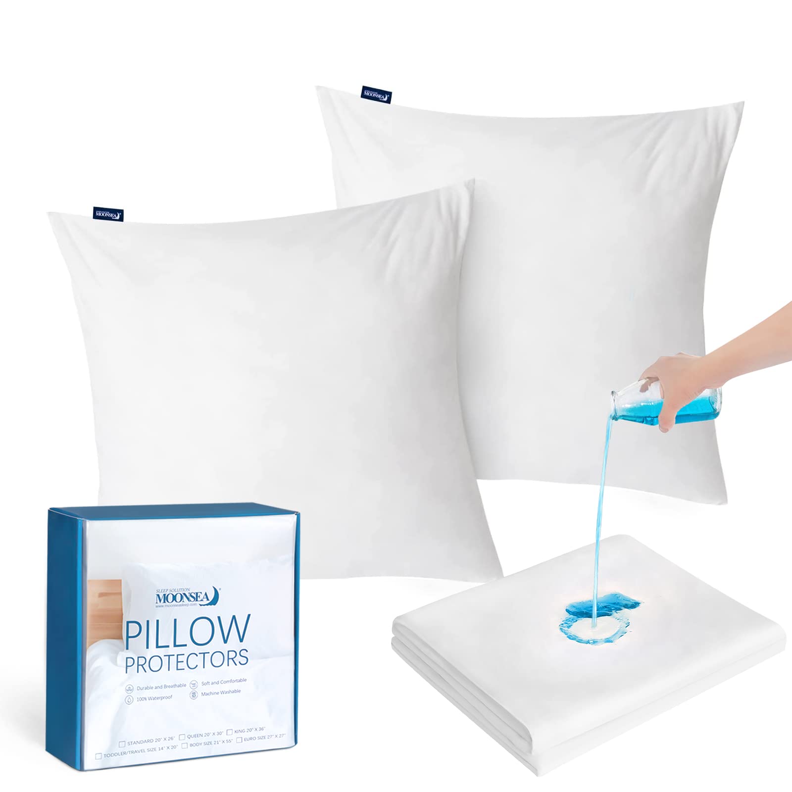Euro Size Pillow Protectors 2 Pack, Waterproof European Square Pillow Covers Zippered Pillow Encasement, 26"x 26"