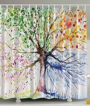 Think Yes Shower Curtains Four Seasons Spring Tree of Life Spring Summer Fall Winter Blue Pink Orange Green Shower…