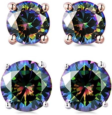 Multicolor Stud Earrings Rainbow Cubic Zirconia Earring for Women (2 Pairs)