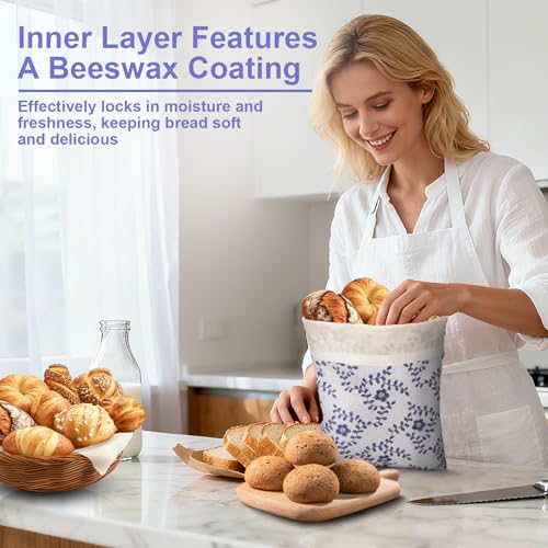 2pcs Reutilizable bolsas para pan, 42 * 32cm Bolsa de pan de cera de abejas, bolsa de lino, para masa madre, baguettes y panes artesanales