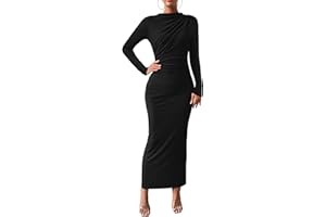 BTFBM Women Bodycon Maxi Dress Long Sleeve Back Slit Ruched Elegant Party Cocktail Formal Fall Wedding Guest Dresses