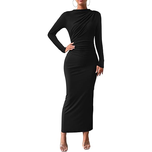 ZESICA Women's 2025 Fall Off Shoulder Sweater Dress Formal Long Sleeve Faux Fur Knit Bodycon Side Slit Maxi Dressesblue