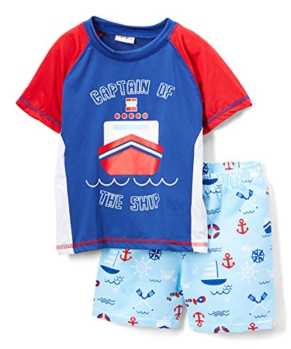 Sweet & Soft Baby Boys 4-Piece Rash Guard and Trunk Swimsuit Set (Infant/Toddler) (Boat, 18 Months)'