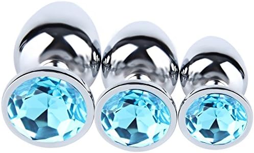 XMMLover Beginner's Jewelry Stainless Steel Plated Metal Anal Plug 3Pcs (water blue)