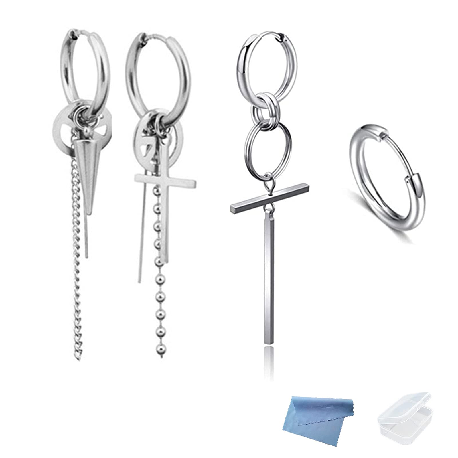 XHBTS Peace Cross Earrings and Asymmetric Long Cross Hoop Earrings Punk Jewelry Gifts for Women with Mini Cloth and Mini Box