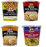 Dr. McDougall's Soup Cups 4 Flavor Variety Bundle, 1 Ea: Pad Thai, Thai Tom Yum, Sesame Chicken, Spring Onion (1.2-2 Ounces)