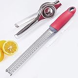 Zester Grater and Lemon Squeezer SPECIAL COMBO, Professional Stainless Steel Citrus Juicer for Home Cooking & Restaurant Chefs, Premium with Silicone Handle & Plastic Cover, Bonus 2 Clean Brushs