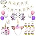 Daisyformals Unicorn Party Supplies Decorations with Unicorn Cake Topper,Unicorn Headband,24 Pcs Unicorn Cupcake Toppers Wrappers and Happy Birthday Banner + Unicorn Balloons Party Ballons (35 Packs)