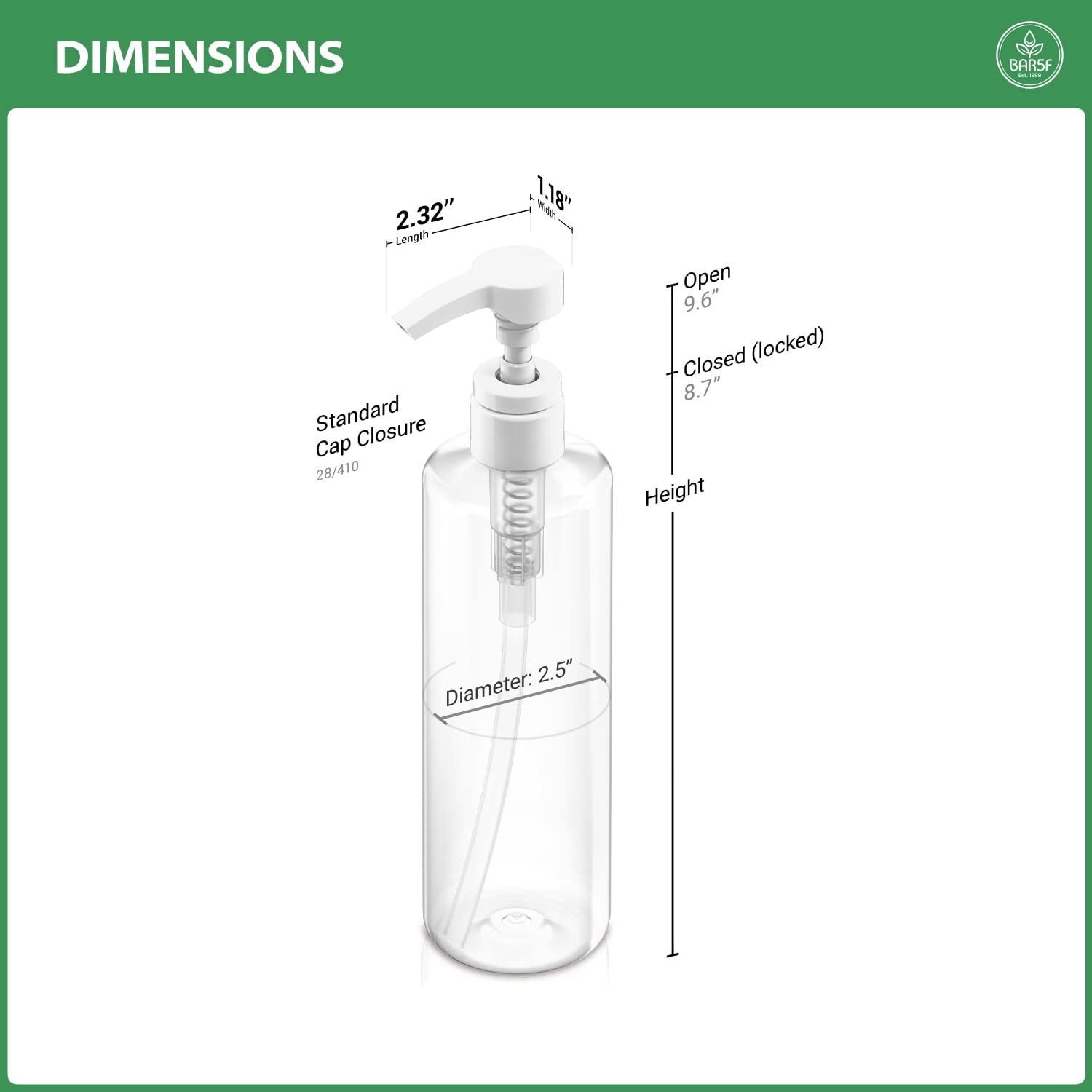 Bar5F Plastic Lotion Bottles with Black & White Pumps, 16 oz | Leak Proof, Empty Clear Cylinder, Refillable, BPA Free for Shampoo, Moisturizer, Face Cream, Liquid Hand Soap | Pack of 2