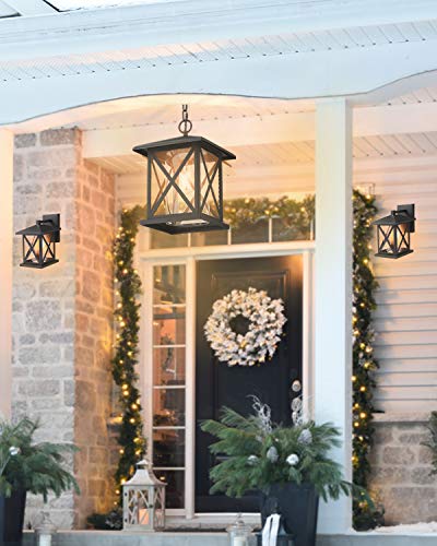 Jazava Outdoor Wall Sconces Light Fixtures Porch Lights, One-Light Exterior Wall Mounted Lights, 11.6 inches Height Outside House Lights with Clear Glass Shade and Matte Black Finish, Medium - Thumbnail 6