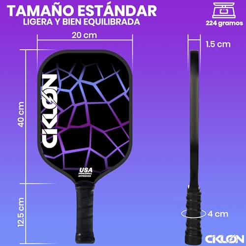 Ciklon | Palas de Pickleball | Juego de Paletas de Pickleball | Set de Raquetas Pickleball | Fibra de Vidrio y Núcleo de Nido de Abeja Polipropileno (PPL) | USAPA | Pack Esenciales