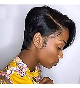 BaiHong Short Pixie Cut Bob Wig Straight 150% Density Lace Front Bob Wigs Human Hair 13X4x2 inch ...