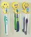 Lucore Happy Smiley Face Toothbrush Holder & Utility Suction Hook - Set of 3 Pcs Emoji Emoticon Style Rubber Wall Hanger Hooks