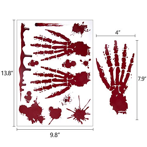 Halloween Window Clings, Bloody Handprint Footprint, 12 Sheets 130 PCS Halloween Window Decorations, Halloween Wall Decor, Halloween Window Stickers for Vampire Zombie, Spooky Window Stickers