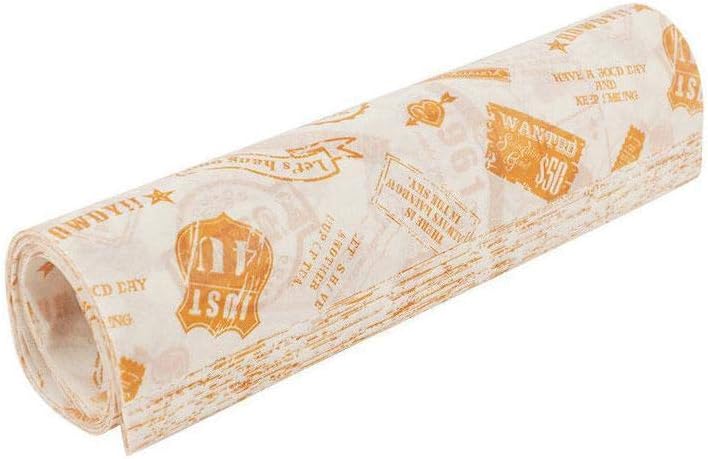 Wax Paper, Deli Paper Wax Paper Sheets, Greaseproof Paper, 50 Sheets Waterproof Food Paper Liners/Wrapping Tissue for Plastic Food Basket, 10 x 8 inch, Microwave-Safe (Stamp)