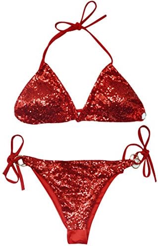 MIA GARMENT Womens Bikini Two Piece Swimsuit Sexy Bathing Suit Triangle Swimwear Beach Wear Color Red Size Medium