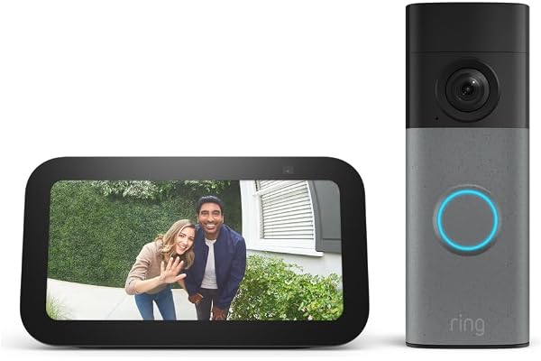 Amazon Echo Show 5 Smart Display with Alexa+ & Ring Battery Doorbell Bundle - 2x Bass, Retinal 2K Video, 6x Enhanced Zoom, Charcoal & Speckled Gray