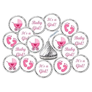 324 Pink Its a Girl Baby Shower Favors Stickers For Baby Shower Or Baby Sprinkle Party, Baby Shower Kisses Stickers…