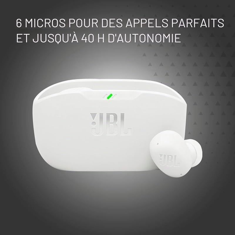 Vibe Buds 2 – Écouteurs Bluetooth sans fil avec suppression du bruit – Blanc – JBLVBUDS2WHT