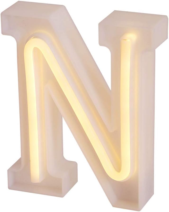 LED Marquee Letter Lights Sign 26 Alphabet Light Up Letters Battery Operated/USB Powered Lighted Letters Wall Letters Sign for Night Light Wedding Birthday Party Christmas Home Bar Decoration (N)