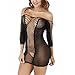 WuyiMC Women's Long Sleeved Mini Dress Seamless Hollow Out Fishnet Chemise Lingerie (Black)