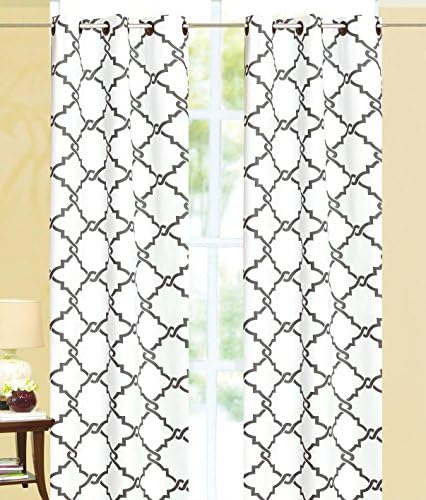 Ace 21 Geometric Modern Print Insulated 100% Thermal Blackout Window Grommet Curtain Panel (95" Long, White | Gray)
