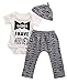 Newborn Baby Boys Funny Bodysuits with Leggings and Caps 3pcs outfit Clothes (0-3M, White)