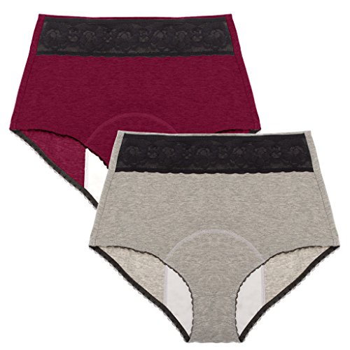 Intimate Portal Women Triple Protection Leak Proof Menstrual Incontinence Underwear 2-Pk Gray Red S
