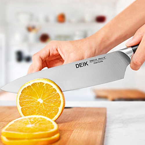Deik Knife Set, Kitchen Knife Set, Stainless Steel Knife Block Set, 6 Pieces Chef Knife Set with Damp-Proof Wooden Block, Black